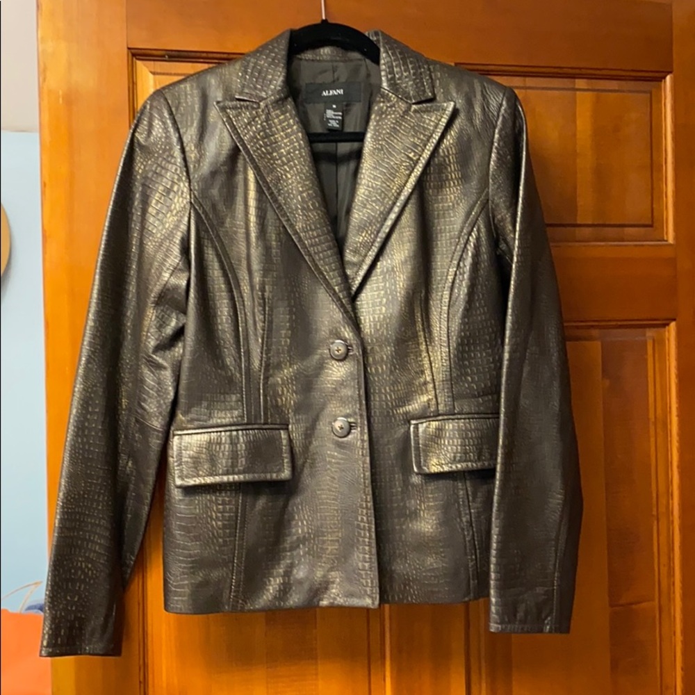 Alfani Leather Medium Brown Gold Snake Jacket